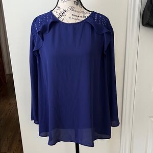 💗Van Heusen Royal Blue Blouse with Lace Accents
